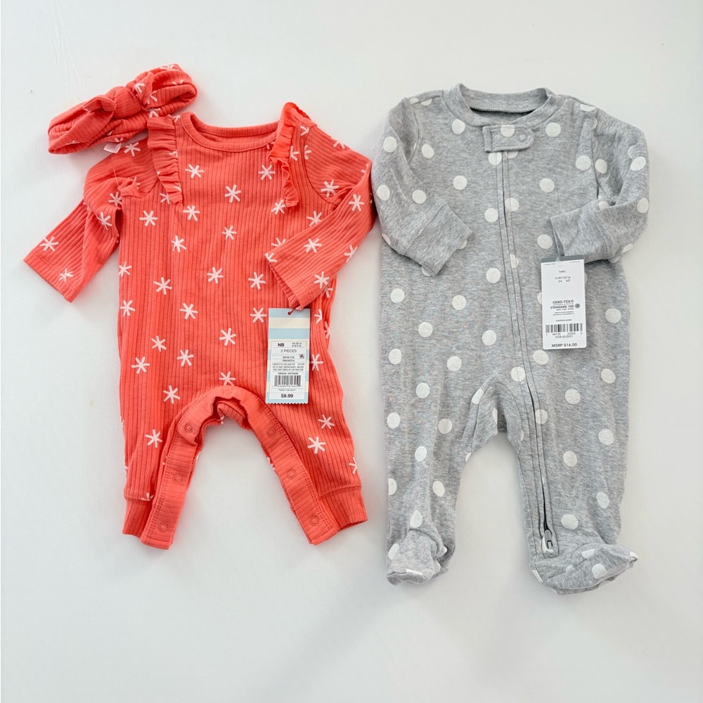 NWT Baby Girl Onesie Cat & Jack with Carters Bundle NB and 3 month